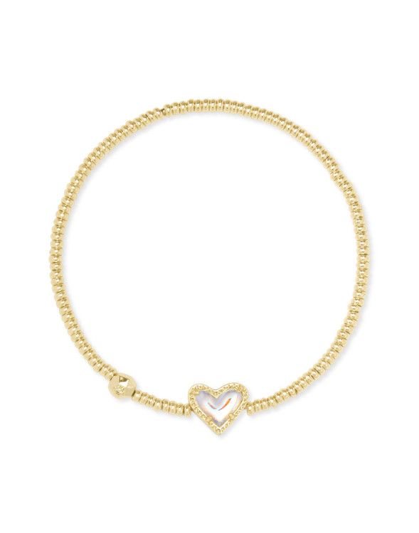 The Ari Heart Stretch Bracelet in Dichroic Glass	, Color: Gold