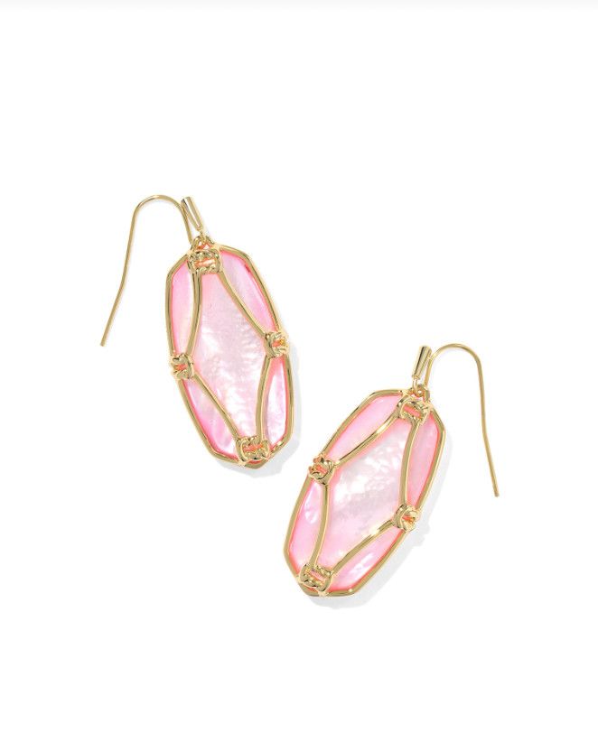 The Elle Lattice Frame Gold Drop Earring, Color: Blush Ivory Mother of Pearl