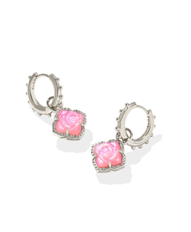 The Mallory Rose Huggie Earrings Blush Ivory Mother of Pearl, Color: Silver