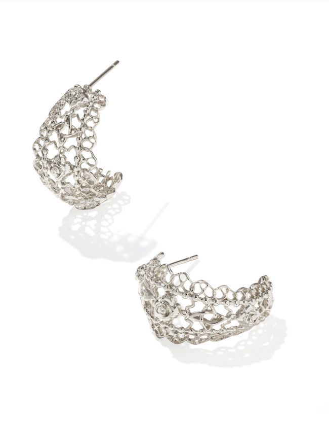 The Krista Lace Huggie Earrings, Color: Silver