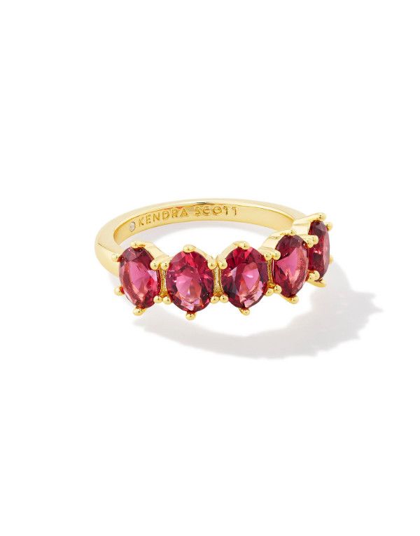 The Cailin Burgandy Crystal Band Ring Gold, Size: 6