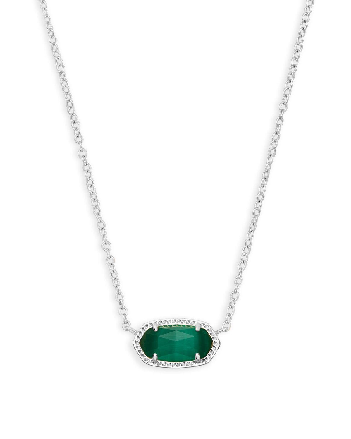 The Elisa Pendant Necklace in Emerald Cat&#39;s Eye, Color: Silver