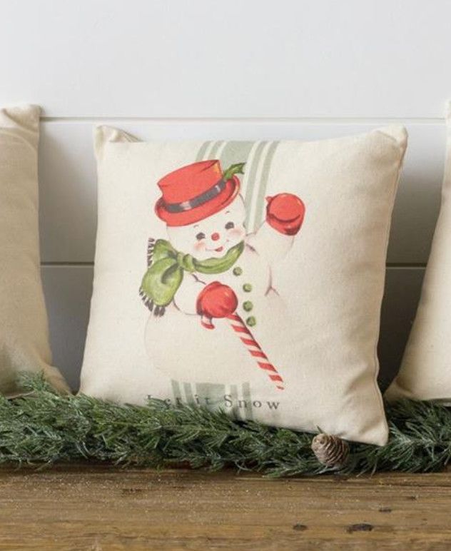 Mini Vintage Snowman Let it Snow Pillow