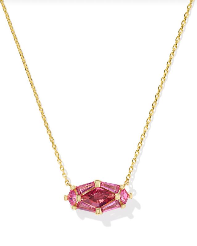 The Lindy Rae Elisa Pendant Necklace in Gold Pink Crystal