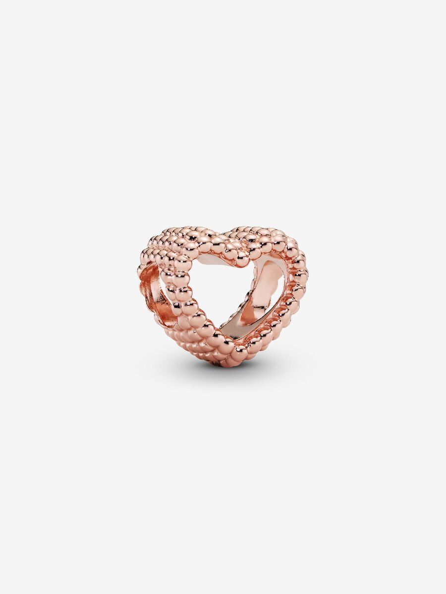 PANDORA™ Beaded Open Heart 14K Rose Gold Charm