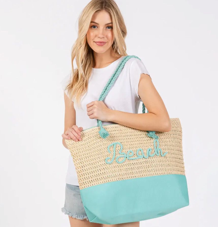 Beach Rope Handle Tote, Color: Blue
