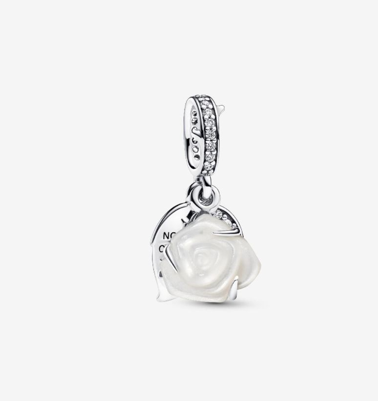 PANDORA™ White Rose in Bloom Double Dangle Charm