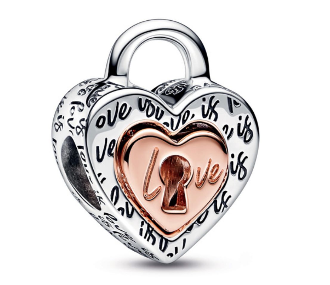 PANDORA™ Two-tone Padlock Splittable Heart Charm