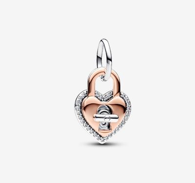 PANDORA™ Two Tone Twistable Heart Padlock Double Dangle Charm