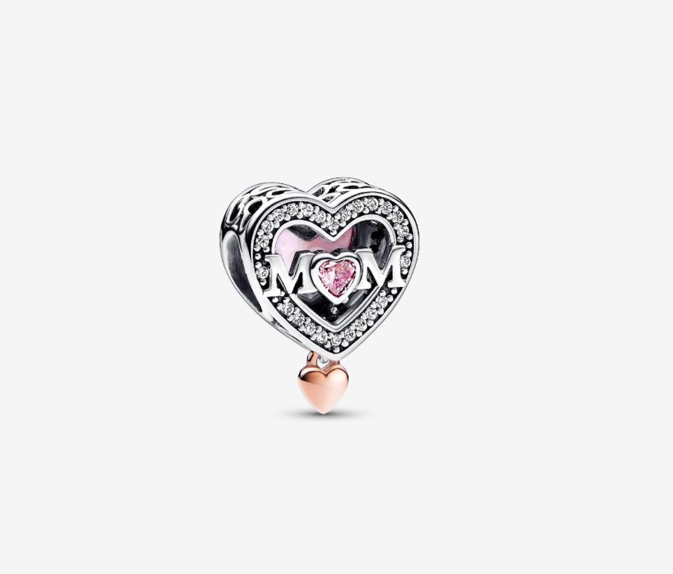 PANDORA™ Two-tone Openwork Mom + Heart Charm