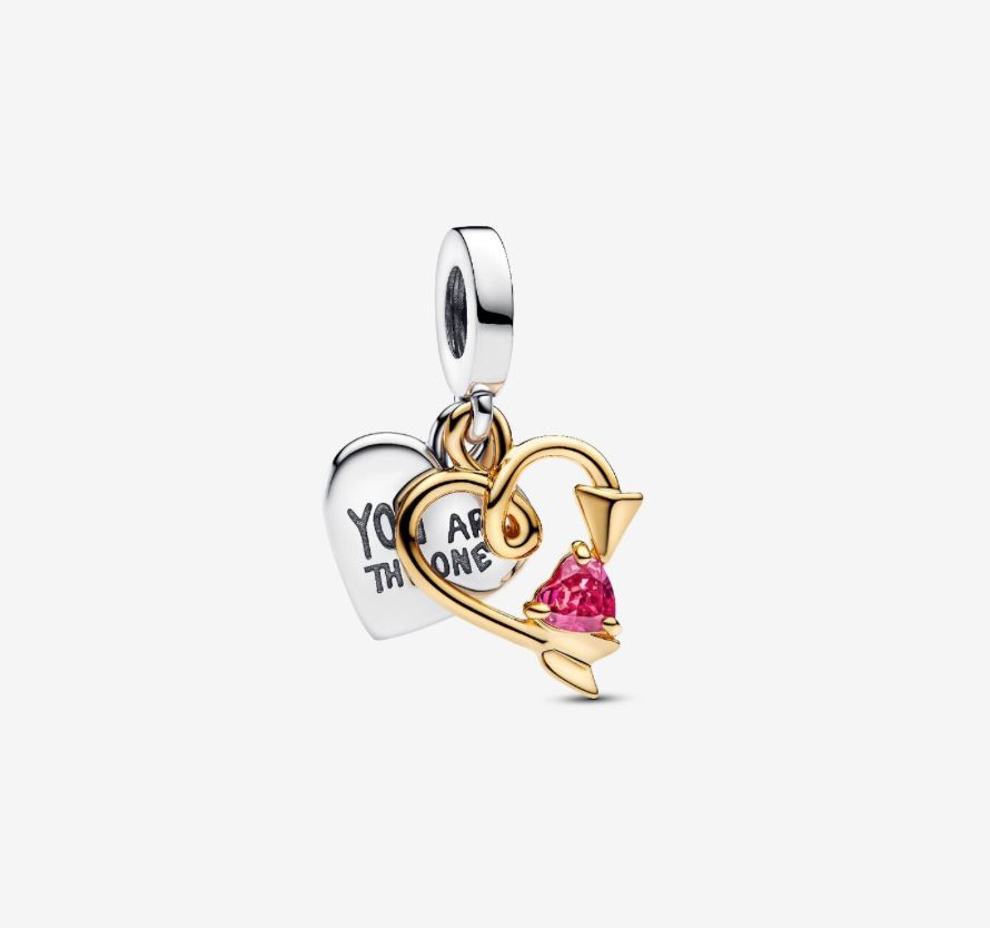 PANDORA™ Two Tone Heart and Arrow Double Dangle Charm
