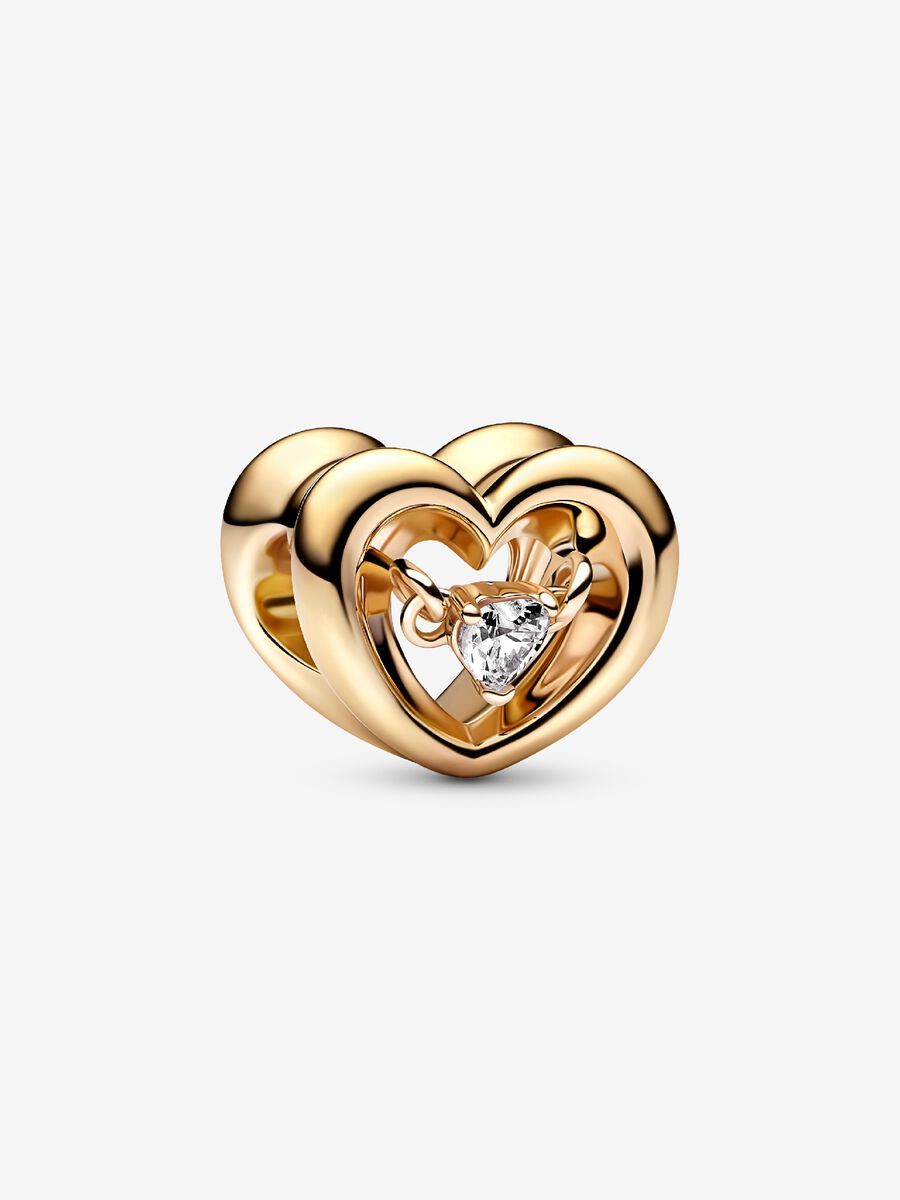 PANDORA™ Radiant Heart &amp; Floating Stone 14K Gold Plated Charm