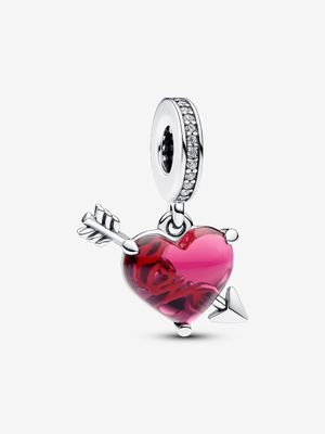 PANDORA™ Red Heart &amp; Arrow Murano Glass Dangle Charm