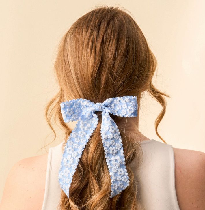 Flower Scallop Hair Bow, Color: Blue