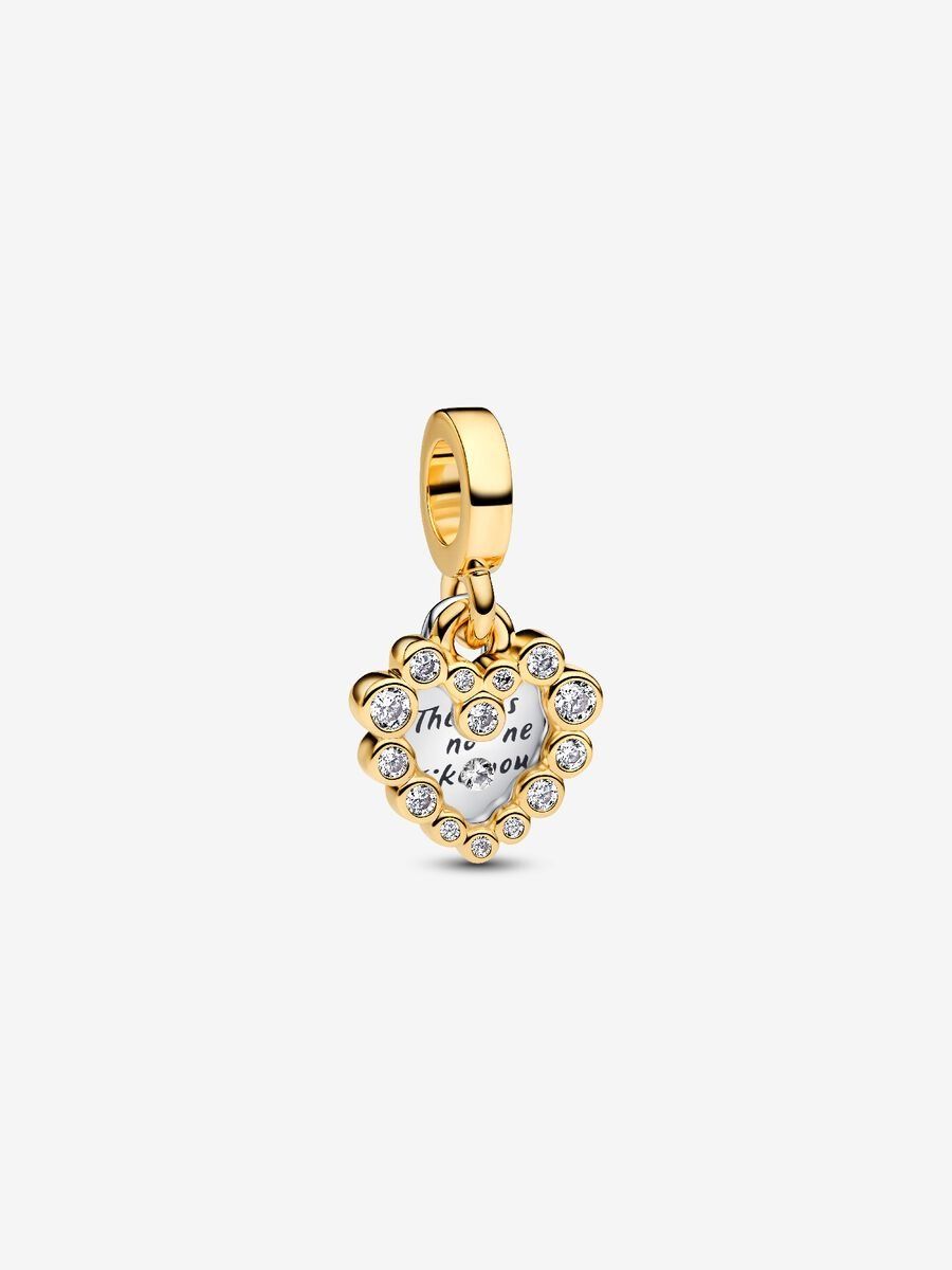 PANDORA™ Sparkling Heart Silver and 14K Gold Plated Double Dangle Charm
