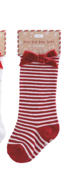 Tall Bow Socks, Color: Red Stripe