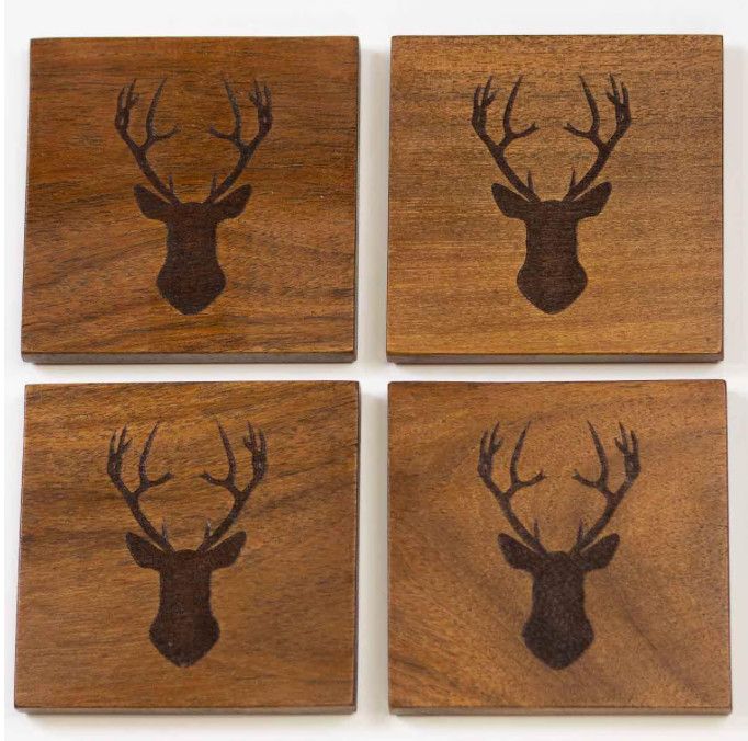 Deer Etched Wooden Coasters