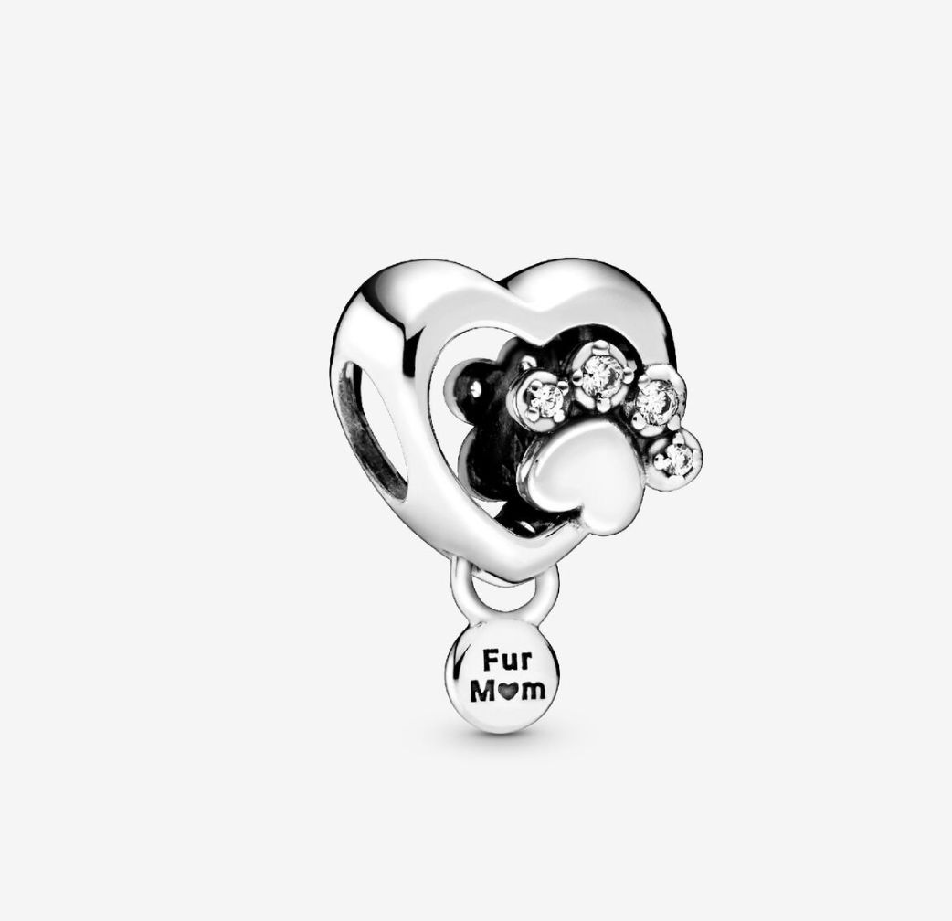 PANDORA™ Sparkling Paw Print &amp; Heart Charm