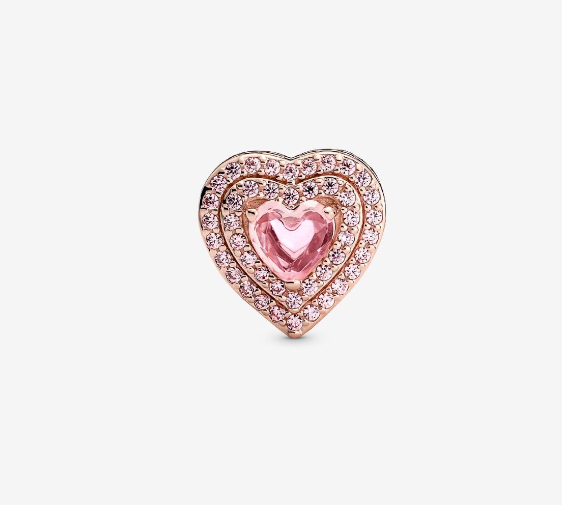 PANDORA™ Sparkling Levelled Heart Charm Pink Crystal 14K Rose Gold Plated