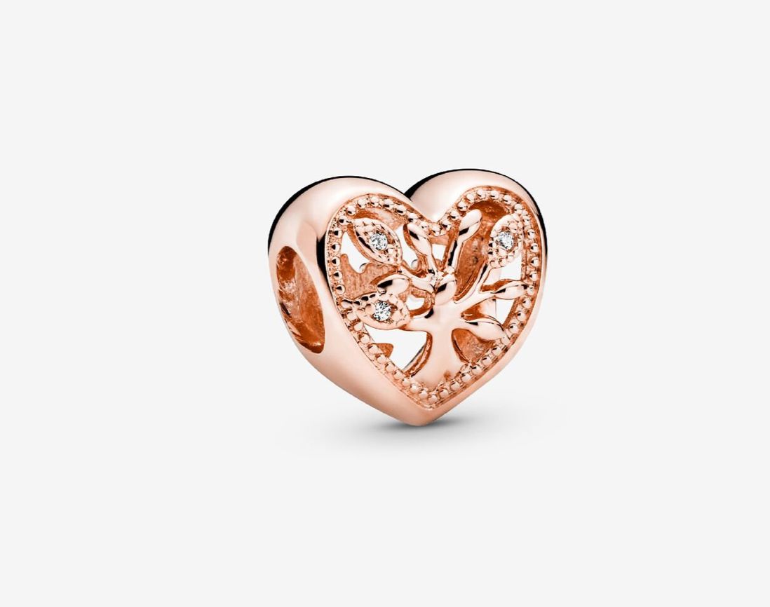 PANDORA™ Openwork Family Tree Heart Charm 14k Rose Gold Plating