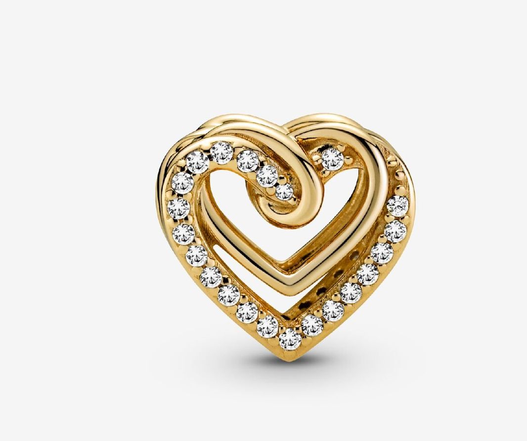 PANDORA™ Sparkling Entwined Hearts 14K Gold Plated Charm