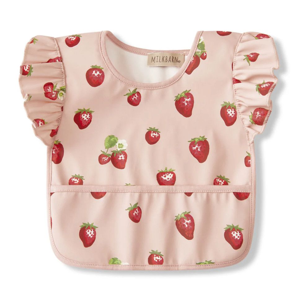 Ruffle Pocket Bib Strawberry