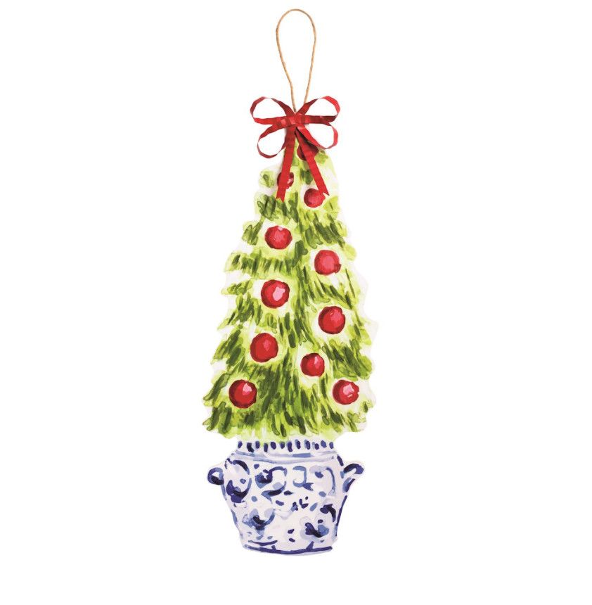 Christmas Tree in Pot Wooden Door Hanger