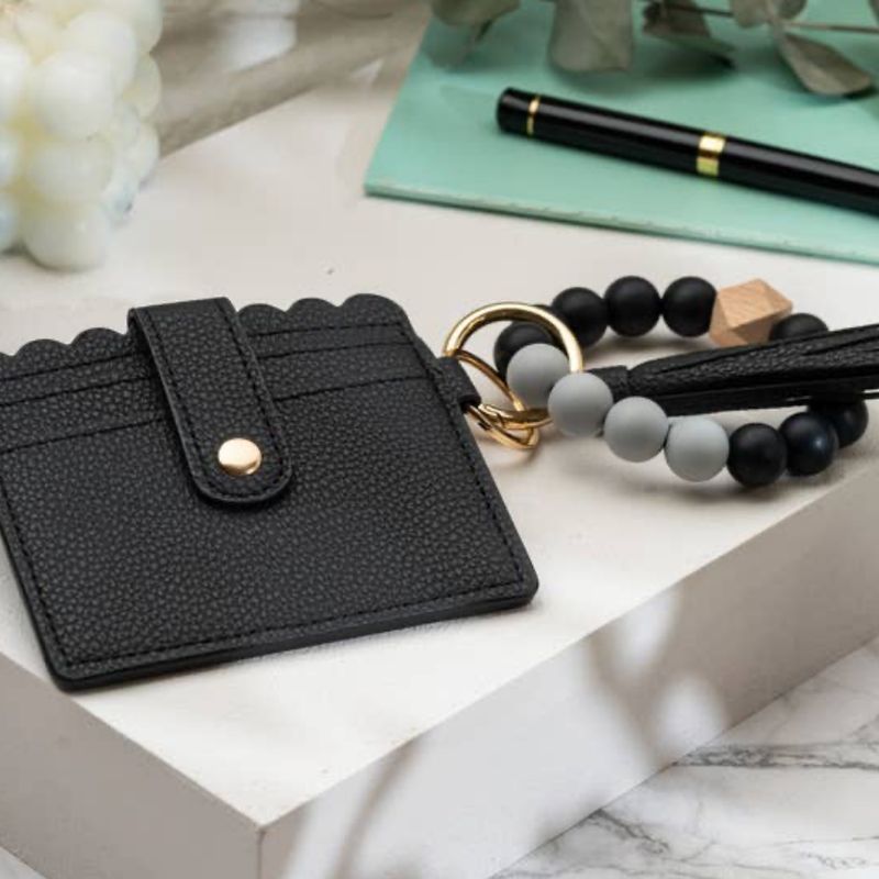 Leather Keychain Wallet with Wristlet Bangle