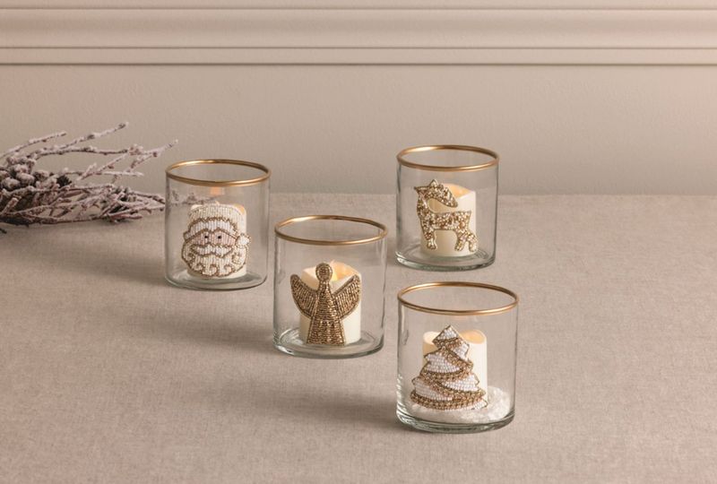 Christmas Beaded Tea Light Holder