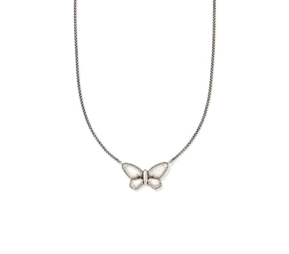 The Dolly Parton x Kendra Scott Butterfly Vintage Silver Pendant in Ivory Mother of Pearl