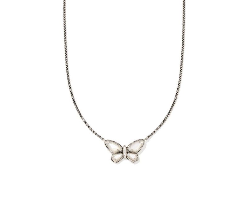 The Dolly Parton x Kendra Scott Butterfly Vintage Silver Pendant in Ivory Mother of Pearl