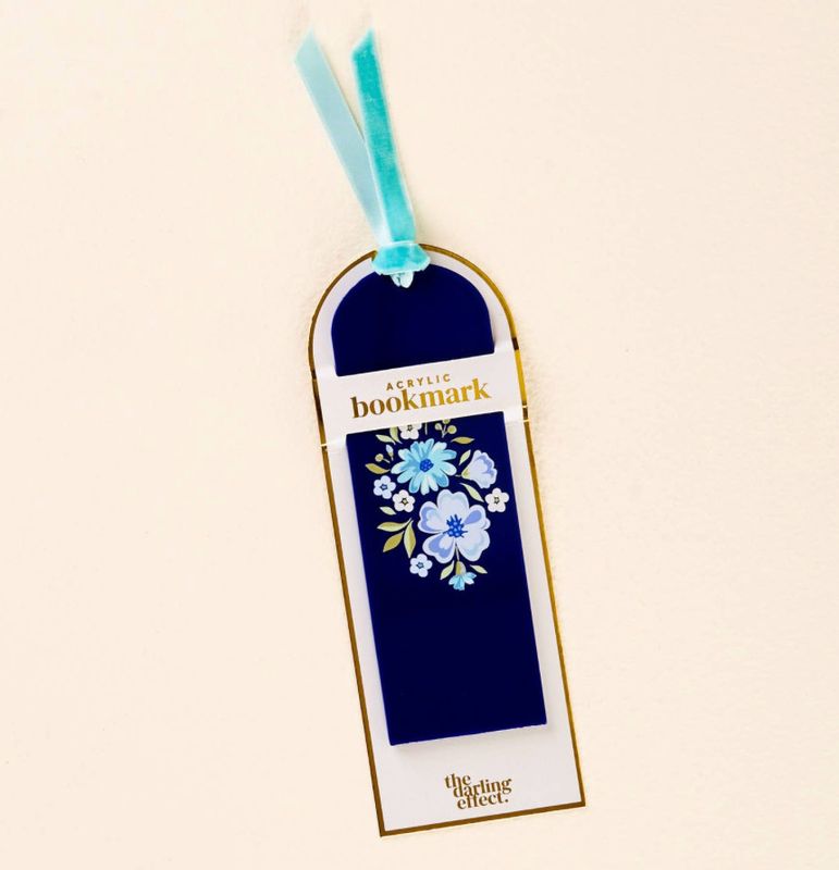 Dainty Floral Navy Acrylic Bookmark