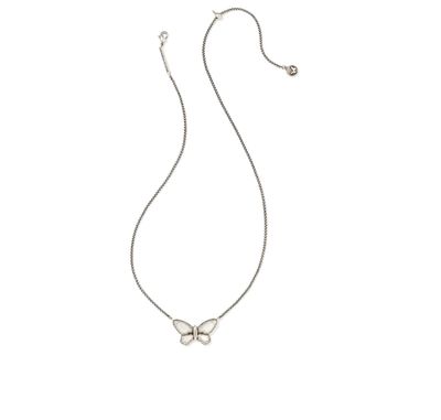 The Dolly Parton x Kendra Scott Butterfly Vintage Silver Pendant in Ivory Mother of Pearl