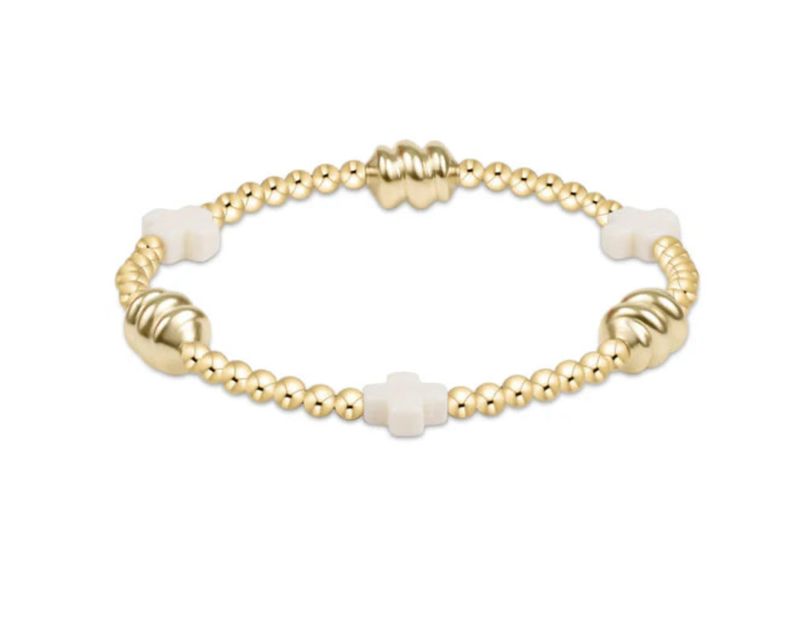 Signature Cross Admire Gold Pattern 3mm Bead Bracelet Off White