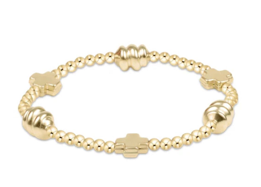 Signature Cross Admire Gold Pattern 3mm Bead Bracelet Gold