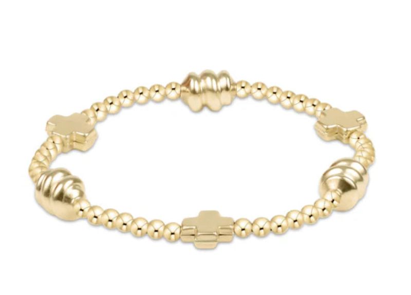 Signature Cross Admire Gold Pattern 3mm Bead Bracelet Gold