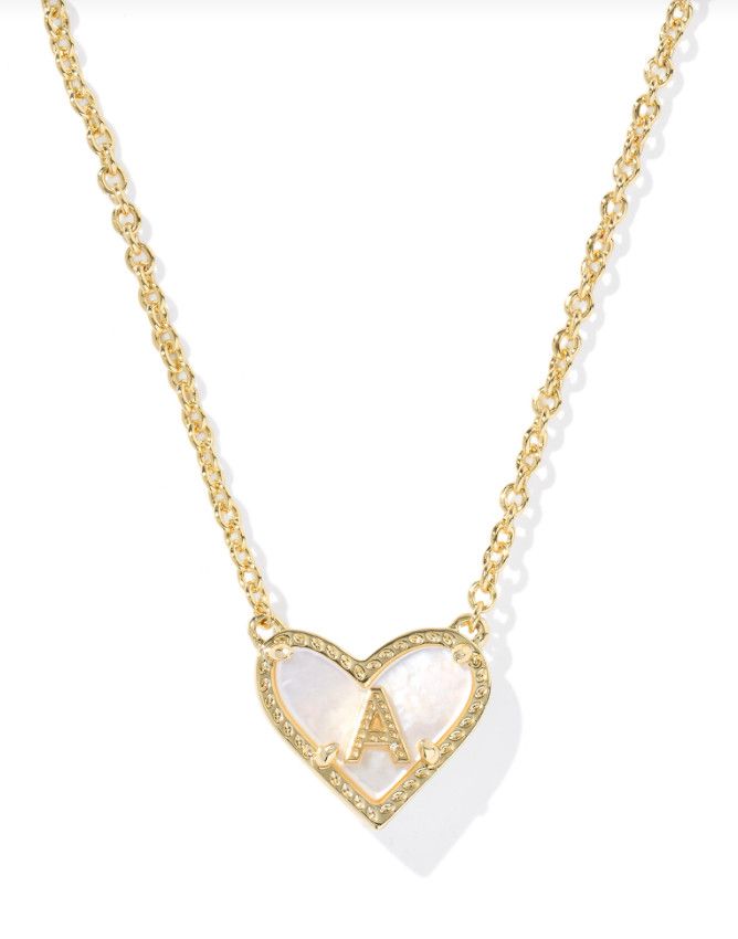 The Heart Letter Pendant in Gold Ivory Mother of Pearl, Initial: A