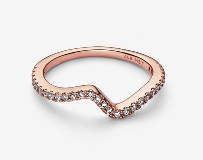 PANDORA™  Rose Gold Plated Sparkling Wave Ring