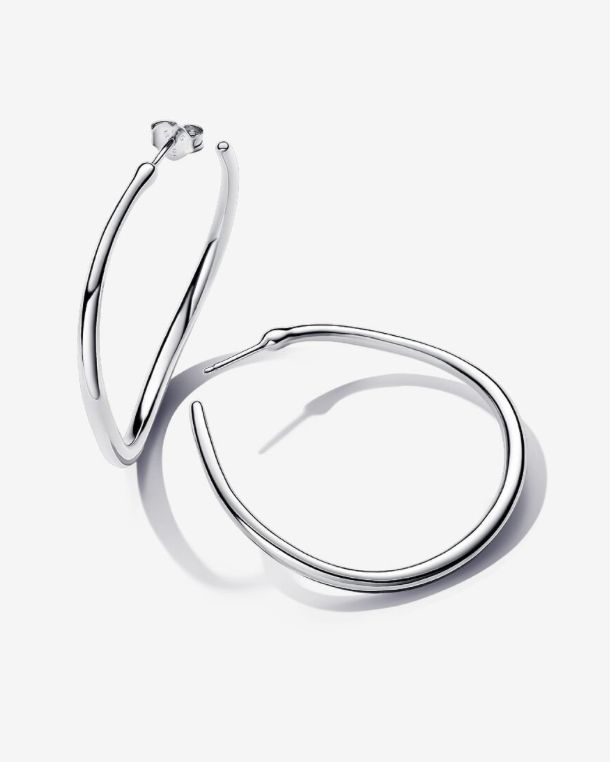 PANDORA™ Organically Shaped 42 mm Open Hoop Earrings Sterling Silver