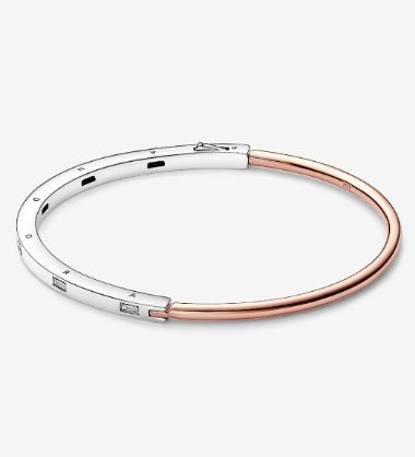 PANDORA™  Signature Two-tone I-D Pavé Bangle Sterling Silver 14k Rose Gold Plating