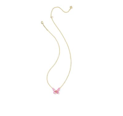 The Bianca Butterfly Pendant Necklace Gold Pink Mix