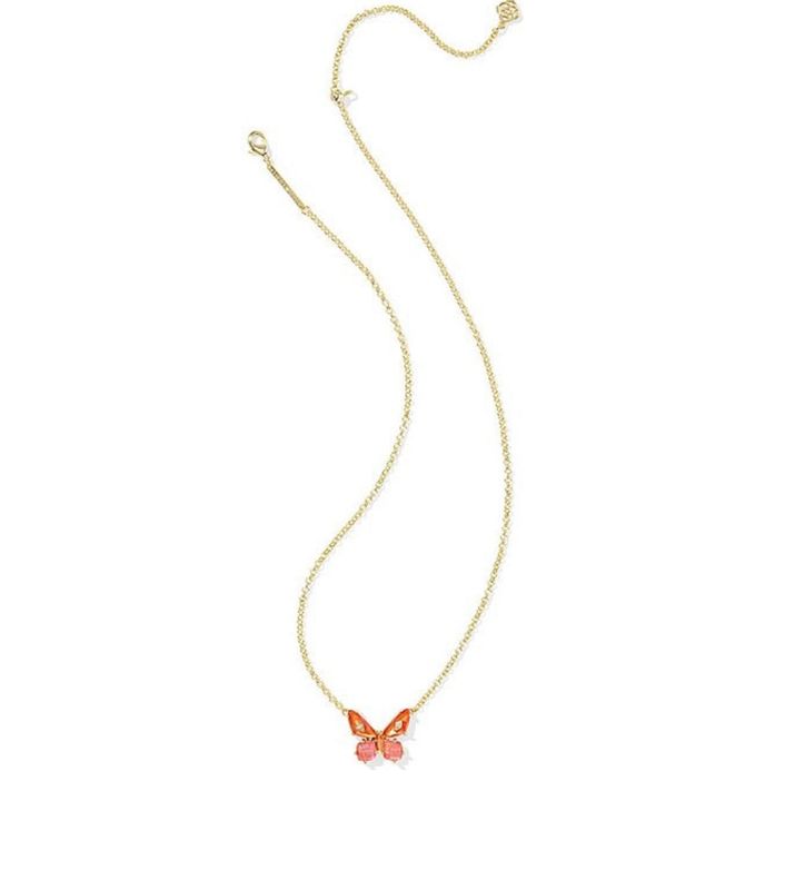 The Bianca Butterfly Pendant Necklace Gold Orange Mix