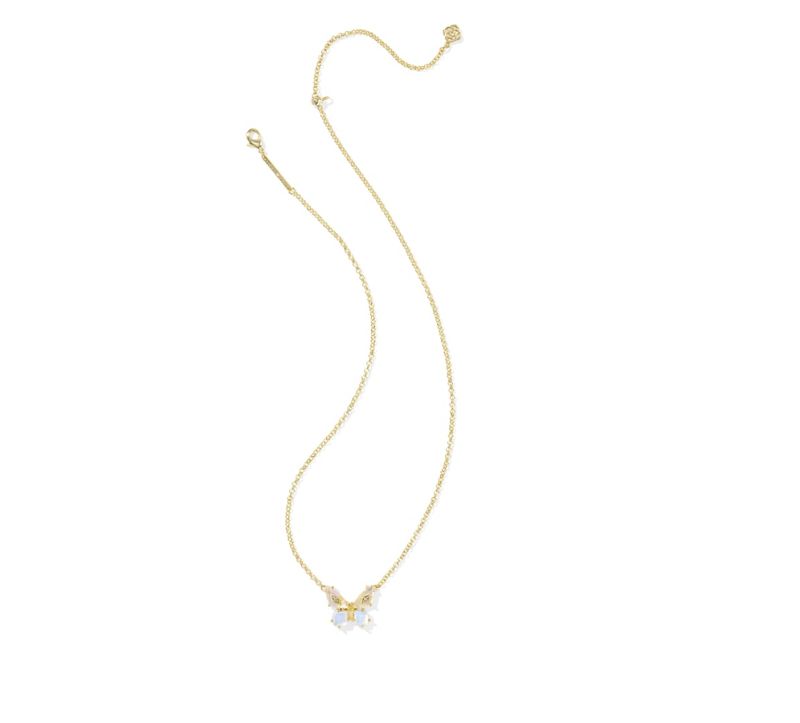 The Bianca Butterfly Pendant Necklace Gold  Iridescent White Mix