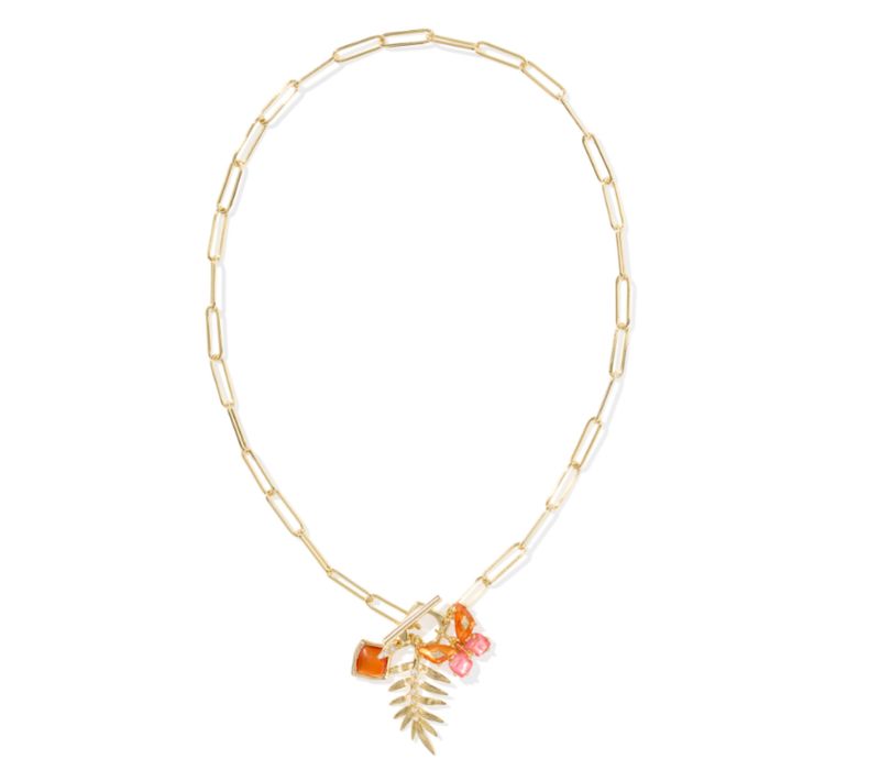 The Bianca Butterfly Charm Necklace in Gold Orange Mix