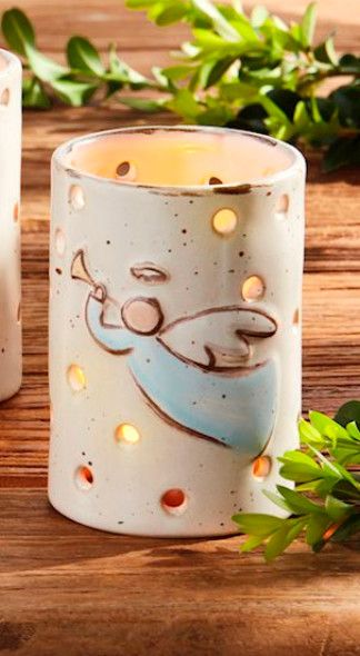 Stoneware Angel Votive, Color: Flying