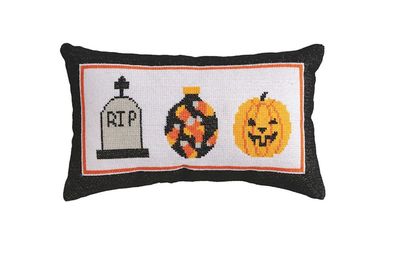 Three Character Halloween Embroidered Pillow