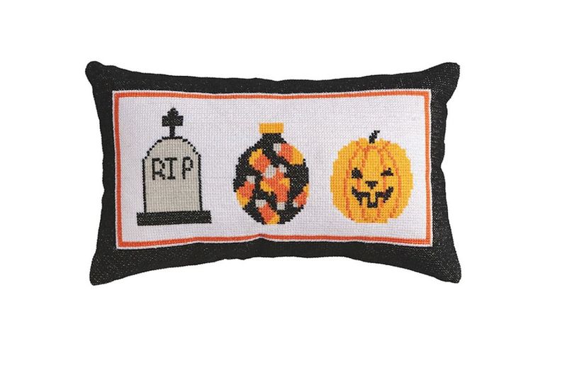 Three Character Halloween Embroidered Pillow