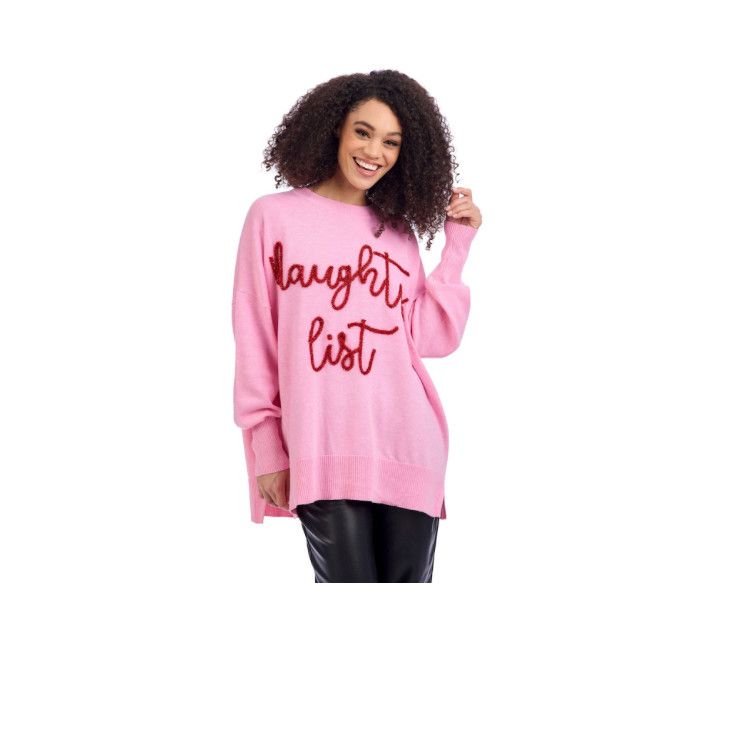 Holiday Naughty List Pink Sweater One Size