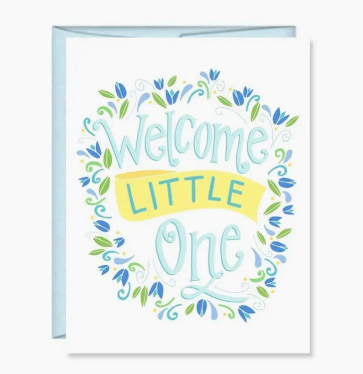 Welcome Little One Blue Floral Card