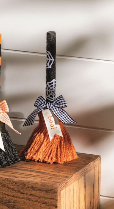 Small Halloween Broom, Color: Spiderweb